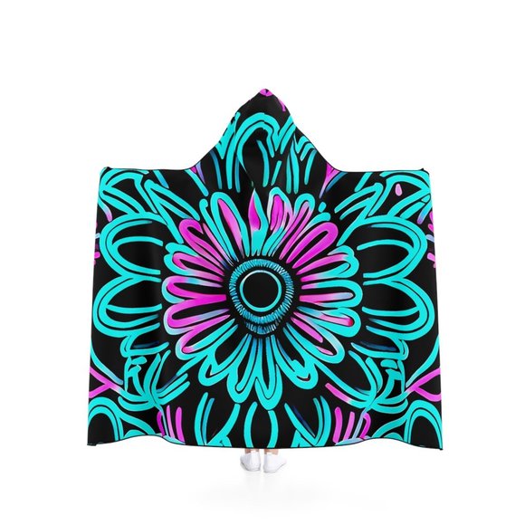 DISCO LEMONADE Original Neon Daisy Hooded Blanket, Cloak, Rave Blanket, Uv, Led, - Picture 1 of 3